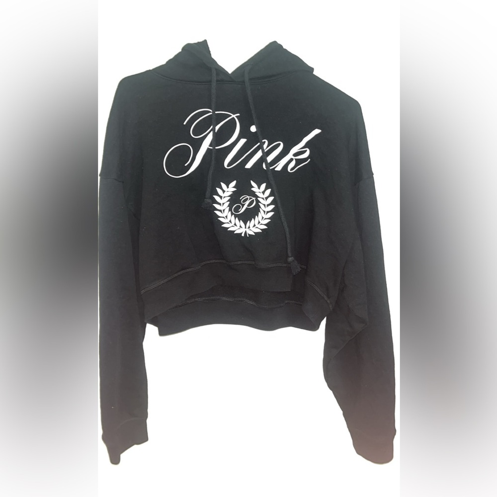 Victoria's Secret Black Cropped Sweatshirt with White Logo